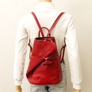 VERA PELLE Genuine Leather Italy Red Minimalist Unique Mini Medium Size Backpack